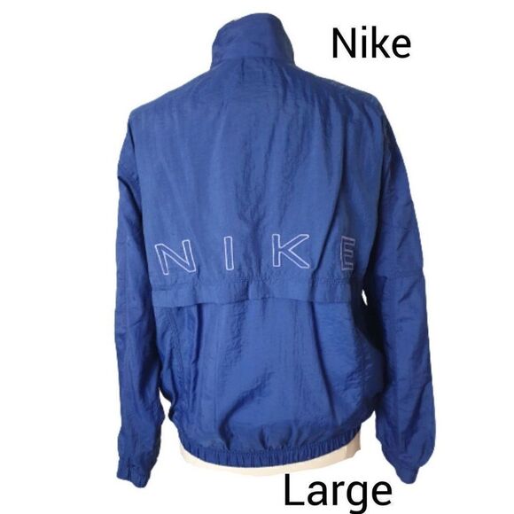 Nike Women's Vintage 90's Jacket Large Navy Blue White Tag Zip Track Windbreaker - Picture 1 of 7